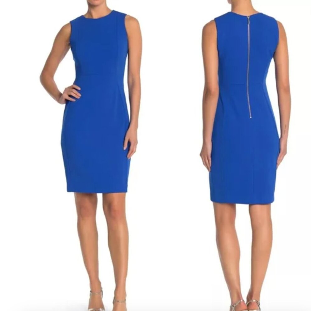 Calvin Klein Sheath Crepe Sleeveless Dress - Size 12 - Blue